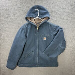 Carhartt Jacket Womens XL Blue Sandstone Sierra Canvas‎ Sherpa Lined Chore Barn